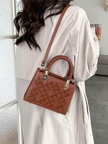 2026新款迷你压纹结构手提包，女士专用，优质PU皮革单肩包，饰有精致压纹图案和编织顶部提手，多功能双提手（顶部提手和可拆卸斜挎肩带） - 彩色 - 查看 9