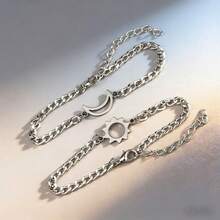 一对不锈钢日月情侣手链，无电镀，理想礼物 - 彩色 - 查看 2