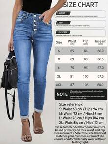 Women Button Closure Pocket Skinny Stretch Denim Jeans Casual Spring - Light Wash - View 7