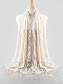 轻盈透气女士蕾丝边长流苏围巾/披肩，适合派对和各种场合，春夏款 - 彩色 - 查看 11