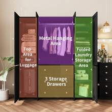 VOWNER 71" Large Wardrobe Closet With Mirror, Freestanding Bedroom Armoire With 3/6 Large Drawers & 2/4 Doors, Clothes Storage Organizer Cabinet For Bedroom, Gifts For Halloween & Thanksgiving - 黑色 - 63 英吋寬 - 查看 2
