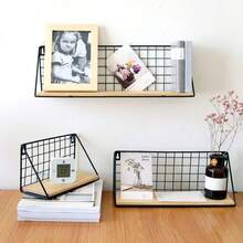 One-Piece Ironwork, Wall-Mounted Shelf Without Drilling, Suitable For Rooms, Living Rooms, Apartment Decoration, Festival Storage Rack, Leisure Bedside Storage Rack, Wall-Mounted Storage Rack (With Hooks) - Black - View 9