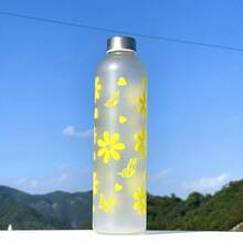 1pc 1000ML Plastic Cup, Fresh Style Student Cup, Matte Bow & Flower Pattern Water Bottle - Multicolor - View 9