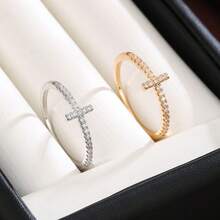 1 pieza Anillo de mujer con diseño minimalista de cruz y circonita cúbica incrustada, regalo para vacaciones - Multicolor - Ver 4