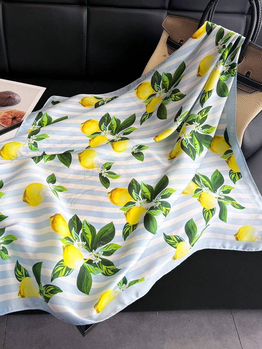 1条女士优雅复古时尚柠檬树印花轻薄缎面方形仿丝巾,波西米亚复古休闲女士颈巾、披肩,轻薄舒适的女士头巾,适合春夏日常穿着和外出。 - 彩色 - 查看 1