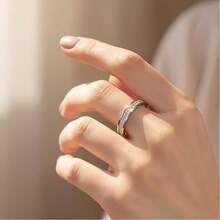 1pc High-Grade Stainless Steel Starry Sky Diamond Inlaid Couple Ring, Four Seasons Universal - Silver - View 3