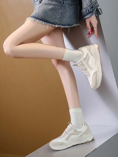 Round Toe Lace-Up Splicing Fashion Versatile City Outdoor Casual Sports Shoes For Women