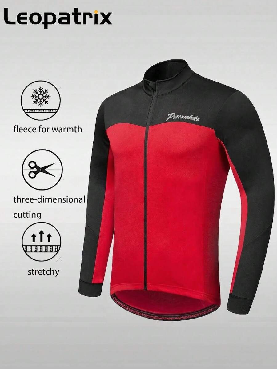 LEOPATRIX 男士骑行夹克，保暖长袖抓绒骑行夹克，带3个后袋，冬季黑色