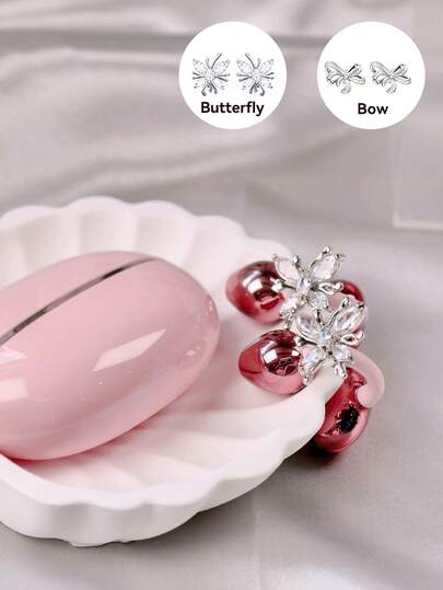 夹式蓝牙耳机，开放式设计，女士配饰，装饰耳机，时尚多功能，触控操作，佩戴舒适，蝴蝶结图案，兼容 17系列，适合跑步、散步和健身，送给女朋友的完美礼物