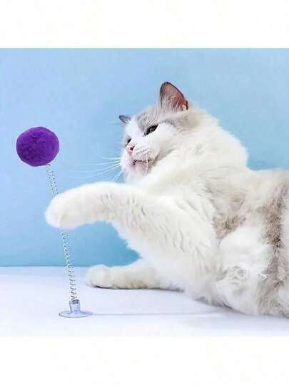 2pcs Interactive Cat Toys With Plush Ball, Metal Spring Teaser Wand And Suction Cup Base - Colorful, Batteryless, Design Suitable For All Breeds, Encourages Hunting Instinct And Playful Stimulation, Hunting Simulation Toy | Lively Cat Toy | Plush Ball Toy, Indoor Cat Toy (Random Color)