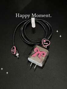 Romantic Minimalist Pink Bow Charger Protector, Compatible With Apple 18W/20W Charger, Cord Protector - Multicolor - View 8