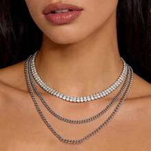 Cross-Border Hip-Hop Fashion Full Diamond Claw Chain Multi-Layer Crystal Chain Necklace, Exaggerated Necklace, Evening Choker Necklace - Silver - View 5