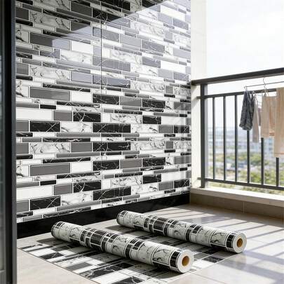 1 Cuộn Giấy Dán Tường Họa Tiết Đá Cẩm Thạch Hình Học Sọc, Tự Dính, Có Thể Tháo Gỡ, Chống Dầu, Chống Nước, Chịu Nhiệt, Thích Hợp Cho Trang Trí Nhà Bếp, Trang Trí Phòng Tắm, Trang Trí Phòng Ngủ, Trang Trí Nhà Cửa, Giấy Dán Tường Tự Dính, Phụ Kiện Phòng Ngủ, Phòng Tắm, Trang Trí Tường