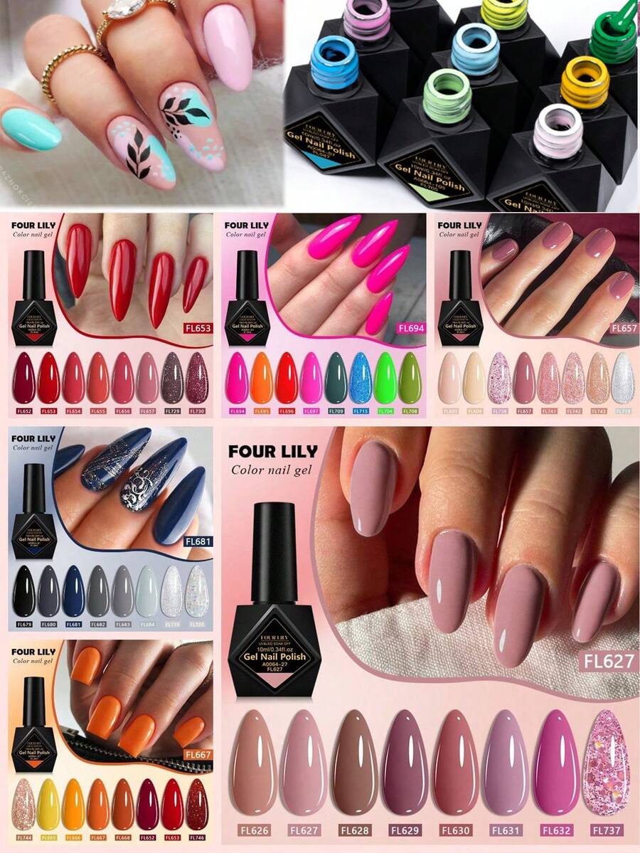 FOUR LILY 4 LILY 10ml 8 pièces Set de vernis à ongles colorés, convient pour toutes les saisons Manucure Art Peinture UV LED à tremper - Multicolore - Voir 1