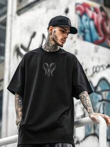 "Oversize-Streetwear-T-Shirt für Herren, leichtes Polyester-T-Shirt mit Gothic-Horror-Punk-Grafik, urbanes Kurzarm-Top" - Verschiedenfarbig - Übersicht 5