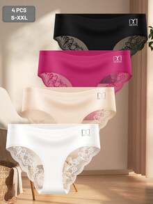 QUASTI 4pcs Women's Lace Design Sexy Briefs, Comfortable Soft Breathable Fabric, Lightweight Stretchy, Ideal Christmas Gift - Multicolor - View 6