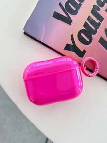 1pc Neon Pink Earphone Case Compatible With Apple 1/2/3/4, Pro/Pro 2, Anti-Drop Protection For New 4th Generation - Hot Pink - View 5