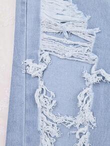 Rave 90s Street Slant Pocket Ripped Cut Out Straight Leg Jeans Casual Spring - Blue - View 9