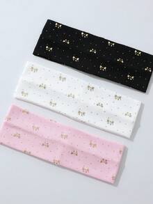 3条/套 柔软防滑蝴蝶结印花发带，弹性瑜伽运动发饰，多功能日常佩戴夏季沙滩发带度假吸汗带 - 彩色 - 查看 5