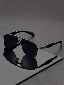 1 Pair Of Unisex Black-Gold Square Frame Sunglasses, Alloy Material, UV400, Sun Protection, Y2K Style Sunglasses, Nightclub Disco Style - Multicolor - View 6