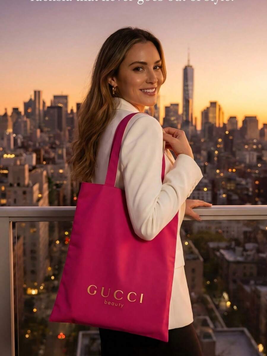 Gucci 1个双面粉白大容量女士便携化妆包，时尚日常旅行化妆包