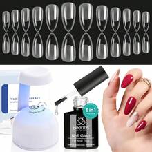 Beetles Gel Nail Kit Short Almond Gift Spree Easy DIY Extension Set Gift For Women - Medium Almond 500pcs (Etch-X Kit) - 查看 8