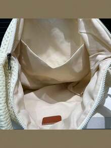 Bolso de hombro de nailon de moda para damas, bolso cruzado de gran capacidad, correa de hombro fija, diseño plegable, cierre con cremallera, forro de poliéster, bolso casual grueso - Beis - Ver 6