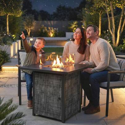 Outsunny Propane Fire Pit Table, 28 Inch Gas Fire Pit With Explosion-Proof Net And Glass Wind Guard, Lava Rocks, Gas Tank Holder, 40,000 BTU Outdoor Firepits For Garden Patio