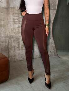 Women's Riding Pants, Flannel Lined, Slim Fit, High Waist, Fashionable, , Casual, Party, Autumn/Winter Clothing - 鏽棕色 - 查看 8