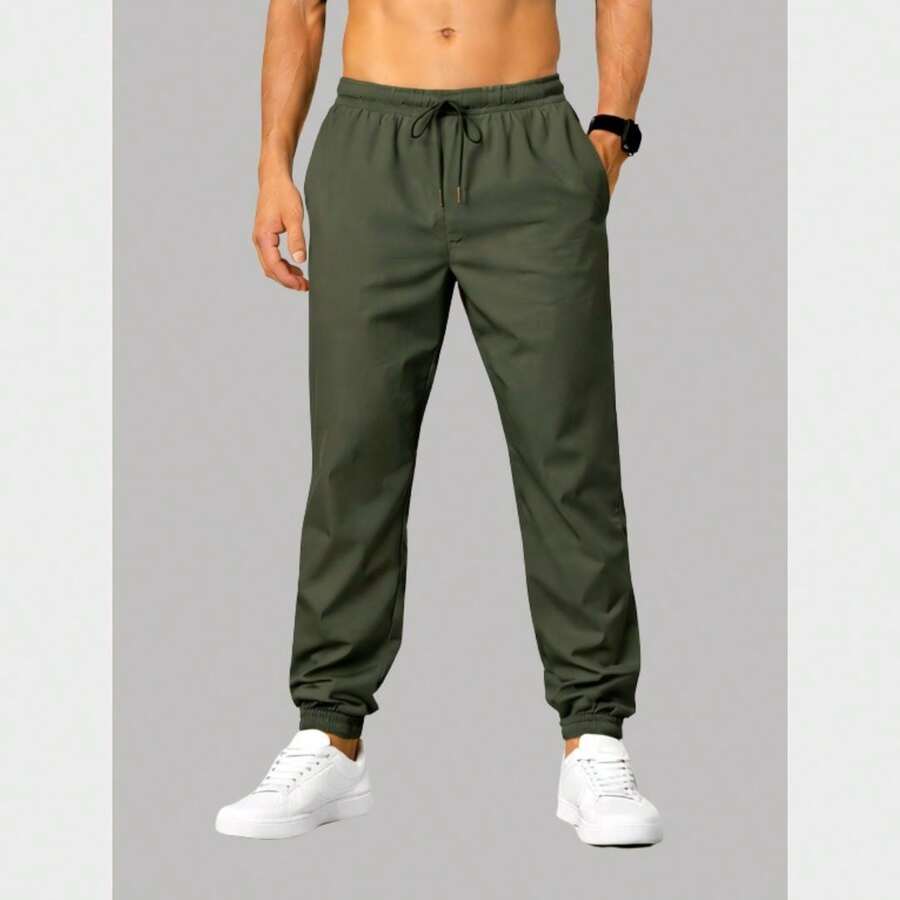 Men's Athletic Tactel Pants With Pockets – Lightweight, Comfortable - Moss Green - View 1