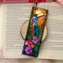 2D Acrylic Flat Creative Hummingbird Bookmark, Exquisite Acrylic Bookmark Set With Hummingbird And Flower Combination, Perfect Gift For Family And Friends - Beige - View 2
