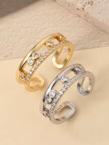 时尚简约超闪亮立方氧化锆方形戒指，女士款，全钻设计，银/金镀层可调节开口戒指，适合作为结婚订婚礼物、音乐节礼物、日常佩戴、斋月餐食或开斋节礼物。 - 戒指 - 查看 2