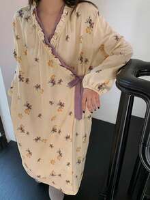Damen Neue Leichte Frühlings-Nachtwäsche, Damen Kimono Stil Bademantel, Süßer Blume Muster, Langarm, Lila, Leicht, Lässige Homewear, Locker Sitzende Mode, Geeignet für Frühling & Sommer, Bademantel, Nachtwäsche, Nachthemd, Damen Geschenk, Muttertags Geschenk, Damen Bademantel - Verschiedenfarbig - Übersicht 17