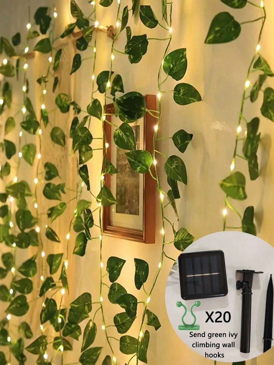 100/50/20 LED Guirlande lumineuse solaire à lierre vert avec crochets d'escalade, lumières de lierre pour chambre, guirlandes de fées, 8 modes d'éclairage pour différentes expériences de rêve, souples et pliables dans n'importe quelle forme. Convient pour la décoration intérieure, la clôture d'intimité, le mur, le patio, le jardin, la décoration de balcon, la décoration murale de chambre, la rénovation de chambre d'étudiant