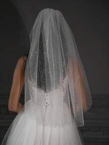 Bling Bling Bridal Veil, Single Layer Bridal Veil With Hair Comb, Available In Multiple Sizes, Dreamy Printed Starry Sky Veil - Straight White - View 7