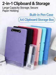 1pc Large Capacity File Storage Box - Personalized A4 Size, With Clipboard, Storage Function Clipboard, Nurse Essential, Pen Holder, File Clip, File Storage Box, 2-In-1 Learning Material Storage Box - Ultimate Organization And Information Classification - Office Desk Accessory, School Supplies - Document Box With Built-in Pen Holder - View 4