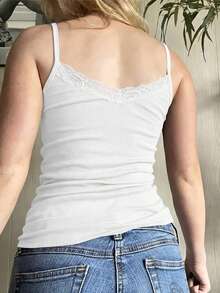 GAOVOT 女士蕾丝拼接吊带背心，性感修身 Y2K 风格，春夏休闲白色 - 白色 - 查看 2