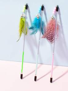 斑点羽毛伸缩逗猫棒，猫抓挠娱乐玩具 - 查看 4