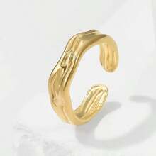 Set de 7 anillos abiertos de acero inoxidable dorado de diseño único, juego de anillos para nudillos apilables y versátiles de lujo - Dorado - Ver 9