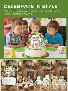 107 piezas/50 piezas/6 piezas/1 pieza - Decoraciones para cupcakes con tema de selva salvaje, tarjetas de agradecimiento con tema animal, etiquetas de regalo de papel "Feliz cumpleaños", decoraciones para pasteles; adecuado para decoraciones de fiesta con tema de selva salvaje, fiesta de baby shower y fiesta de cumpleaños - Multicolor - Ver 3
