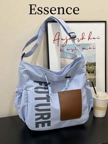 New Solid Color Nylon Five-Pointed Star Decor Large Capacity Tote Bag For Women, Shoulder & Crossbody, Student Bag, Spring/Summer - Blue - View 2