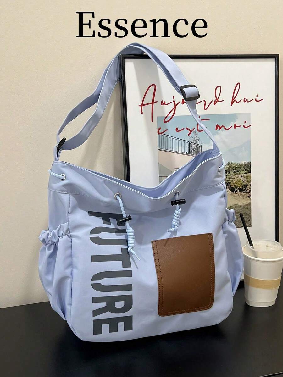 新款纯色尼龙五角星装饰大容量托特包女士单肩斜挎学生包春夏