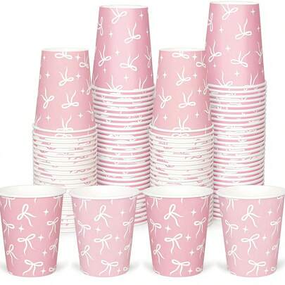 Bộ 24/48 cốc giấy màu hồng có nơ, dung tích 9oz (khoảng 237ml), cốc cà phê/trà dùng một lần, cốc đựng đồ uống nóng và lạnh, thích hợp cho sinh nhật, đám cưới, tiệc tùng, dã ngoại, các dịp lễ hội. Phù hợp cho nhà hàng, xe bán thức ăn, nhà bếp, văn phòng, ngày lễ tình nhân.