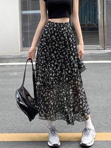 女款全印花休閒百搭迷你裙，適合約會、旅行與度假，黑色夏季款 - 黑色 - 查看 4