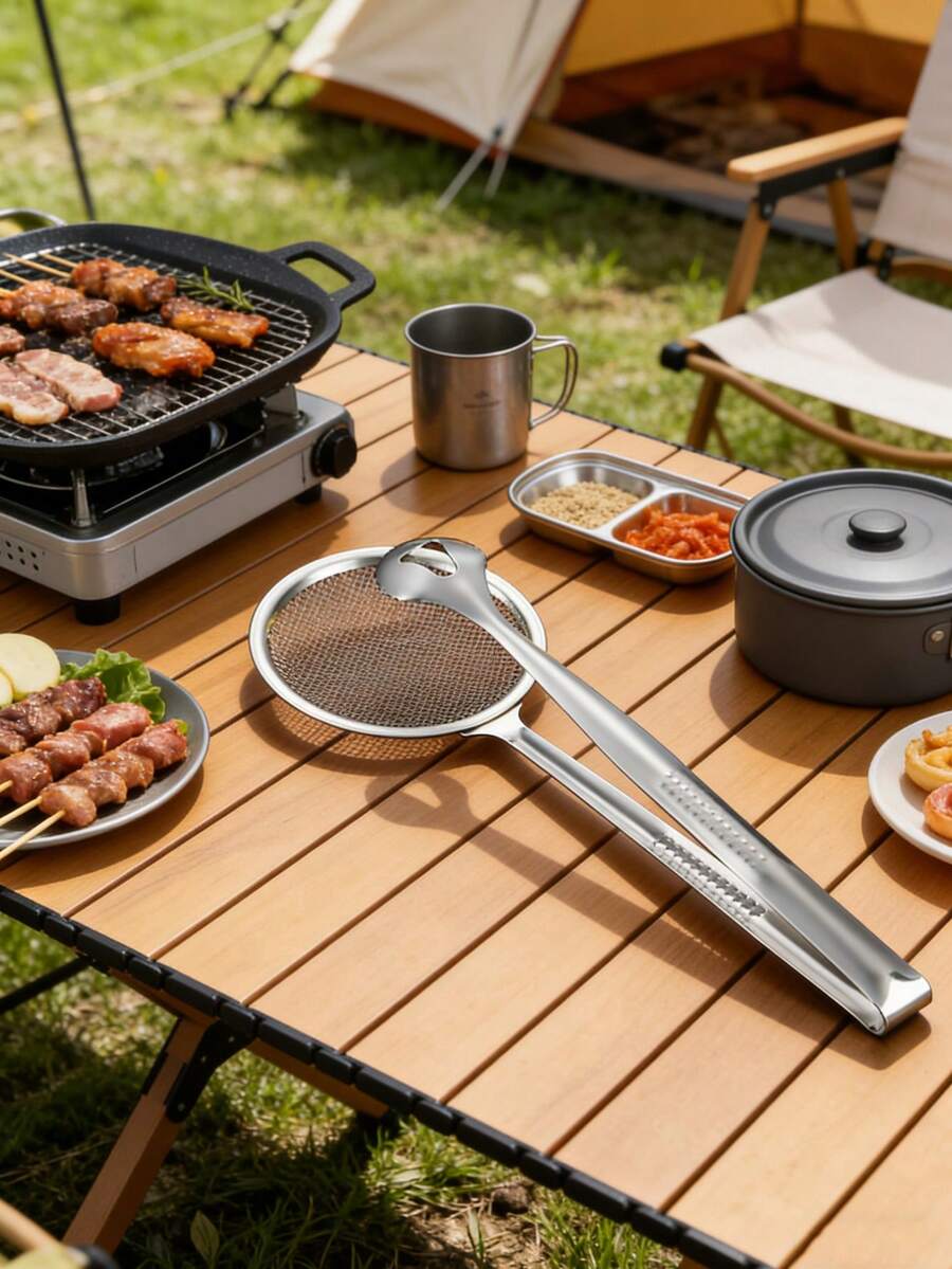 1 cái kẹp lọc dầu rỗng bằng thép không gỉ, muỗng vớt dầu, dụng cụ tách dầu thực phẩm. - Nhiều màu - Xem 1