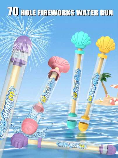 4pcs/Set Firework Water Gun, 70-Hole Summer Pull-Out Firework Water Cannon, Large Water Capacity, Children's Toy Water Gun, Swimming Pool Toy, Water Toy, Garden Toy, Beach Toy, Outdoor Swimming Pool Toy, Firework Water Gun For Couples, Suitable For Parties, Gatherings And Outdoor Entertainment, Applicable To Lawn, Beach, Water Park And Swimming Pool