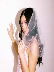 单层短款珍珠白婚礼极简主义欧美新娘串珠头纱、发带、腰带头纱、单身派对配饰、新娘送礼会礼物、订婚礼物（3种款式可选） - B - 查看 10