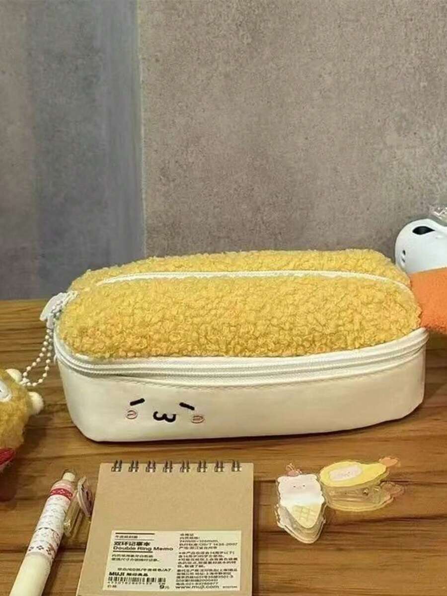 1pc Cute Pencil Case, Large Capacity Minimalist Multi-Function Stationery Bag - Yellow-1Pc - View 1