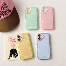 适用于 17/17 Pro/17 Pro Max/16/15/14/13/12/11 系列，1 件装 INS 果冻二合一波点图案时尚全包防震保护手机壳，适用于 17 Pro Max 手机，带卡槽手机壳 - 粉色 - 查看 5