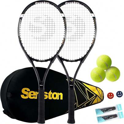 Senston Tennisschläger für Erwachsene 68,6, Tennisschläger 2er-Set mit 3 Bällen, 2 Griffen, 2 Schwingungsdämpfern ZURL